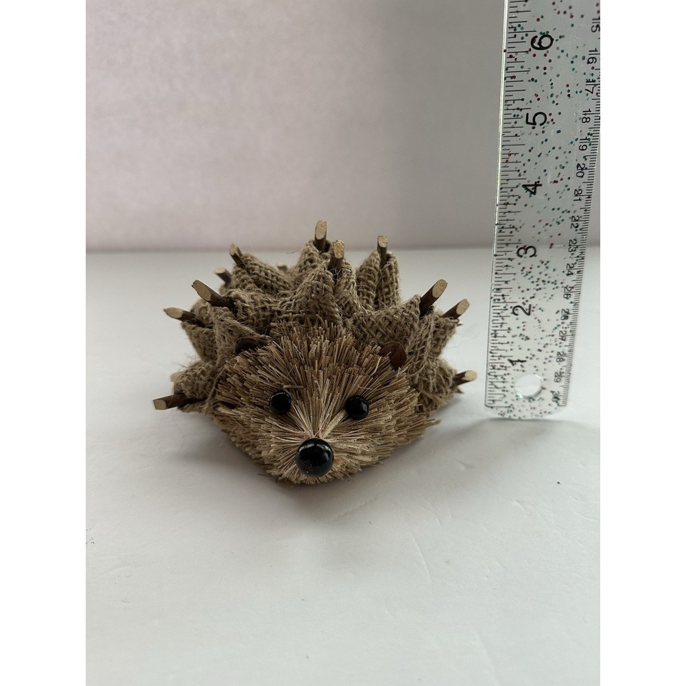Rustic Hedgehog Figurine Burlap Jute Twig Natural Fiber Woodland Fall Decor 6" - Picture 8 of 8